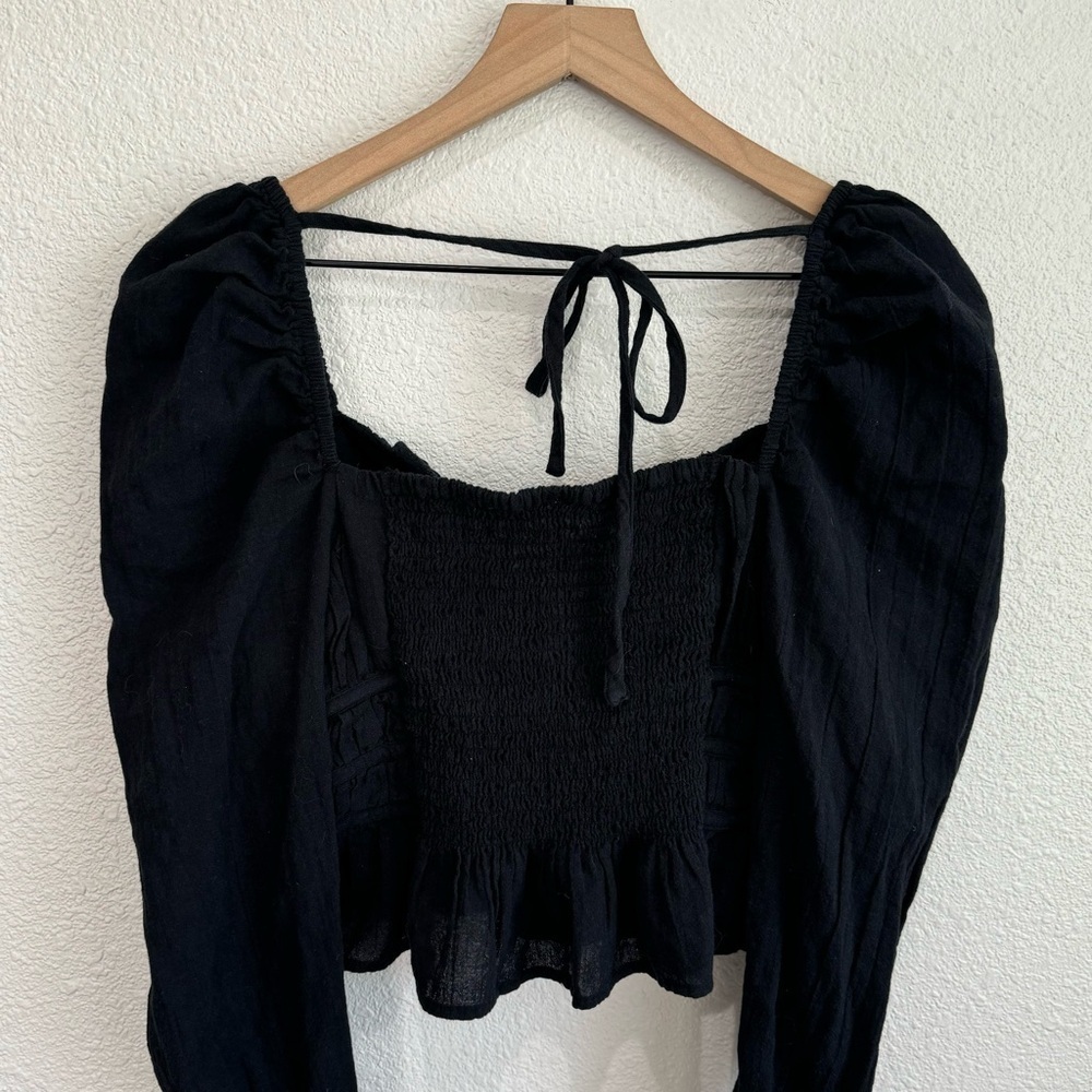 Free People Women's Small Black Chloe Puff Sleeve Blouse - Picture 3 of 10